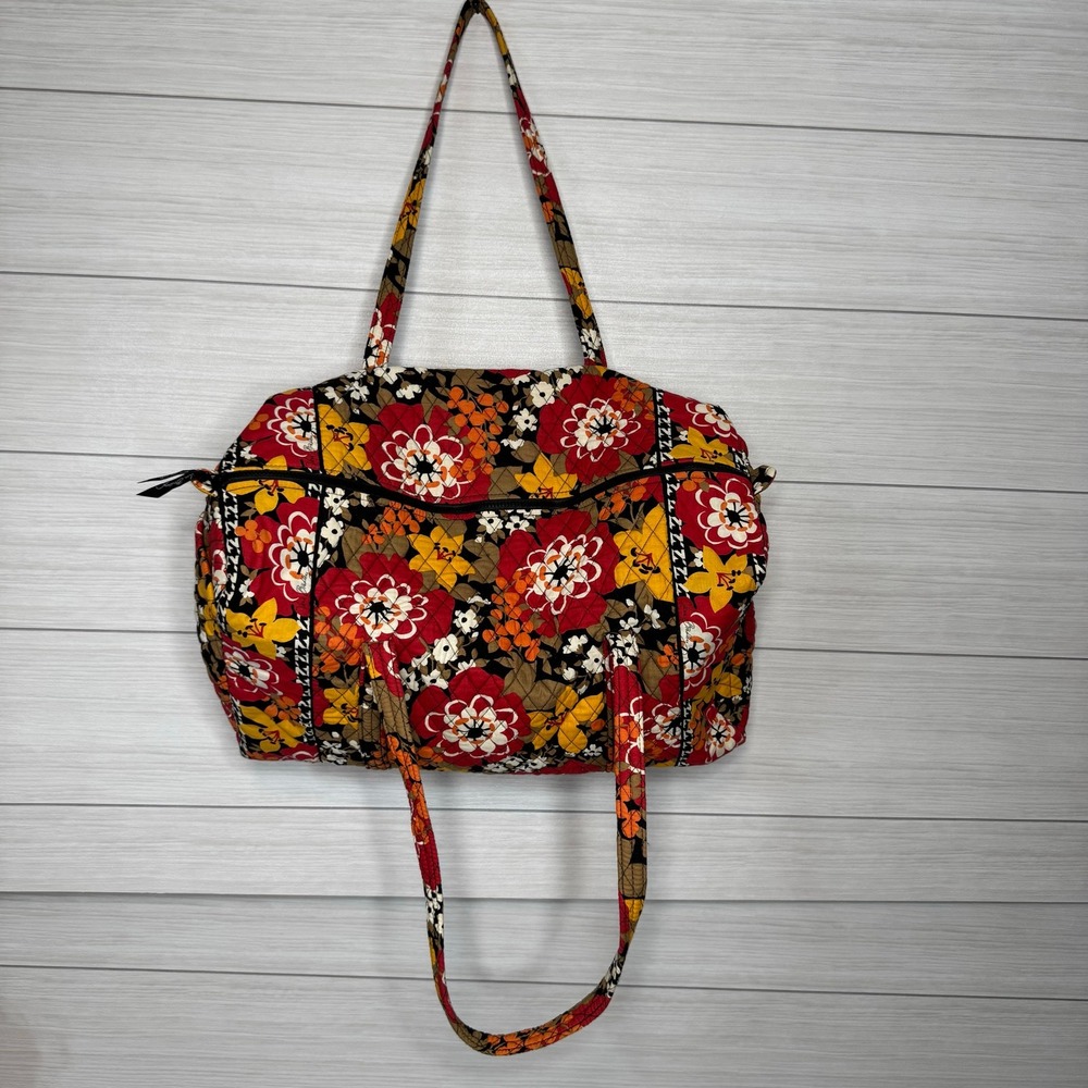 Vera Bradley Quilted Weekender Travel Bag Floral Retired Print Red Yellow Black